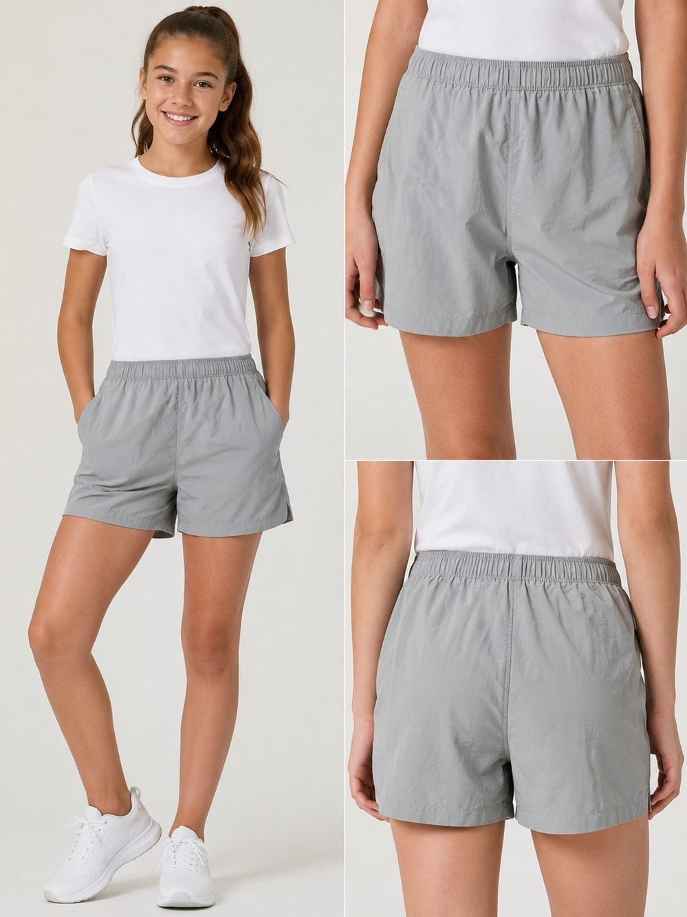Columbia Girls L 14-16 Gray Lightweight Nylon Pull On Hiking Shorts